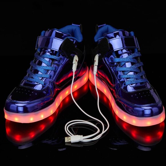 ⚡Unisex Blue High Top USB Charging Light Up Shoes Sports LED Dancing Sneakers - Picture 6 of 7